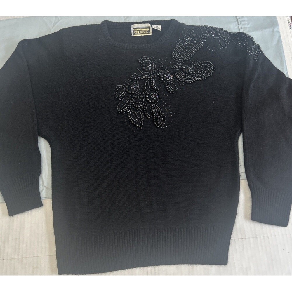 Vintage Anytime Glitz Black Crewneck Medium Sweater Beaded